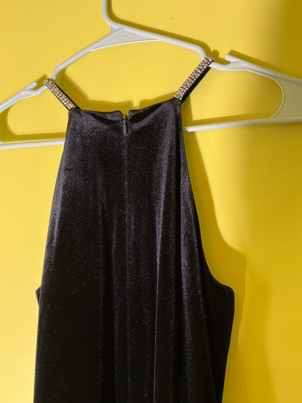 Black Velvet and Rhinestone Halter Mini Dress - Picture 6 of 7